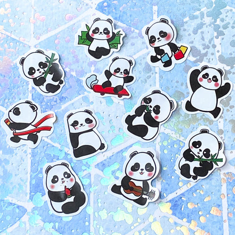 cute kawaii panda pandas stickers sticker die cut fun packaging supplies uk black and white bamboo