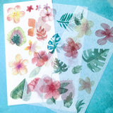 warm floral flower flowers sticker stickers sheet translucent washi paper uk cute kawaii stationery planner addict orange pink green leaf leaves palm tropical peach
