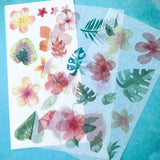 warm floral flower flowers sticker stickers sheet translucent washi paper uk cute kawaii stationery planner addict orange pink green leaf leaves palm tropical peach