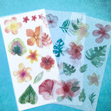 warm floral flower flowers sticker stickers sheet translucent washi paper uk cute kawaii stationery planner addict orange pink green leaf leaves palm tropical peach