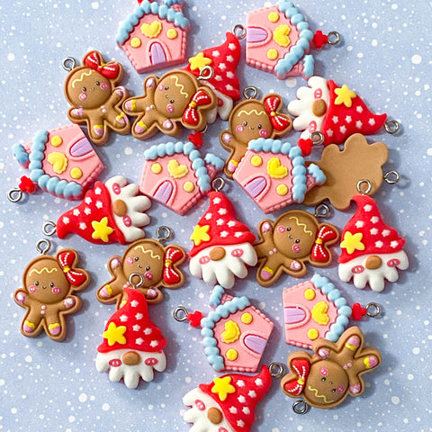 resin kawaii cute gingerbread festive christmas charm charms chunky big house cottage man lady men gnome gnomes pretty fun craft supplies uk