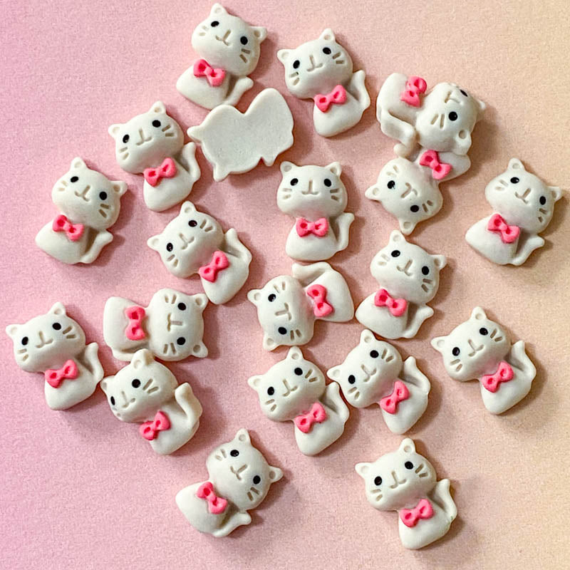 mini small little beige light brown cat resin flatback fb fbs flat back backs cats kitty uk craft supplies embellishment pink bow