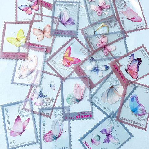 clear plastic stamp stamps sticker stickers butterfly butterflies pretty cute kawaii uk stationery pack set colourful large rectangle