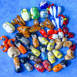 ceramic clay handmade painted glass bead beads owl matryoshka russian doll geisha tiger chicken dog puppy penguin bird skull uk cute kawaii craft supplies
