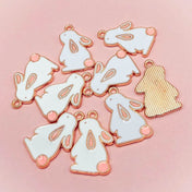 Last few- just 35p! Cute Pink & White Bunny Enamel Charm 21mm