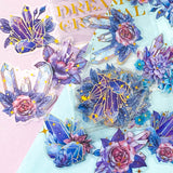 dream crystal blue purple pink gem gems crystals sticker stickers flake flakes clear plastic gold foil foiled big large turquoise uk cute kawaii stationery