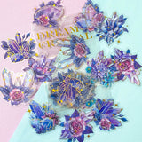 dream crystal blue purple pink gem gems crystals sticker stickers flake flakes clear plastic gold foil foiled big large turquoise uk cute kawaii stationery