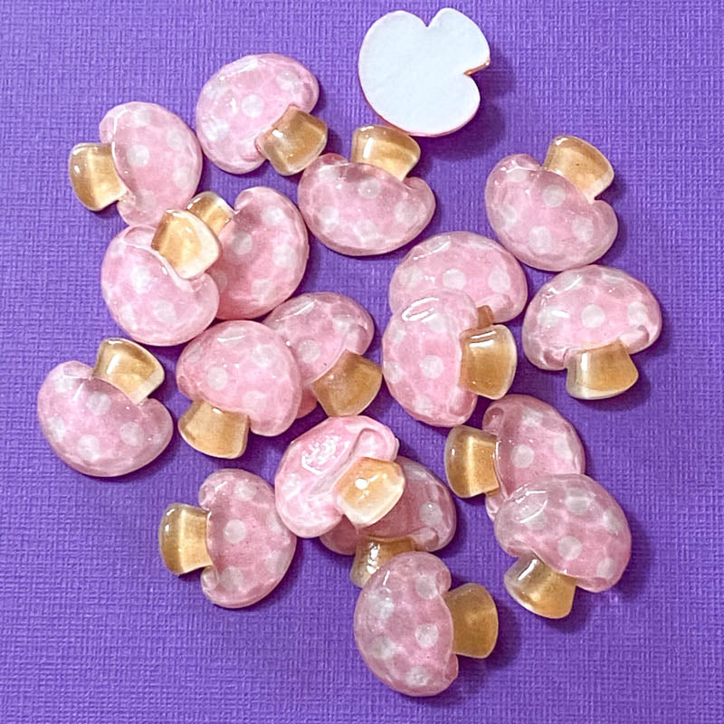 pink shiny acrylic mushroom toadstool resin flatback flat back fb fbs sparkly faceted clear uk cute kawaii craft supplies autumn sots spotted