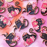 skull cat black cats halloween spooky bat bats enamel charm charms pendant large big uk cute kawaii craft supplies gold tone metal pink candy sweets cane wings