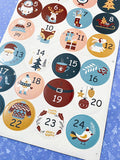 advent calendar round number sticker stickers sheets numbers 1 to 24 big 45mm glossy uk stationery cute kawaii calendars