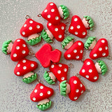 red and white mushroom mushrooms toadstool resin charm charms pendant pendants red white spots spotted kawaii cute craft supplies uk green grass chunky big autumn