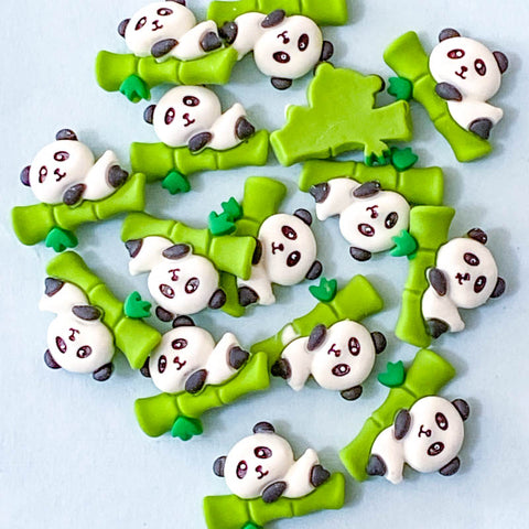 panda on green bamboo branch leaves tree leaf cute kawaii flatback flat back fb fbs embellishment craft supplies uk black and white big large resins pandas