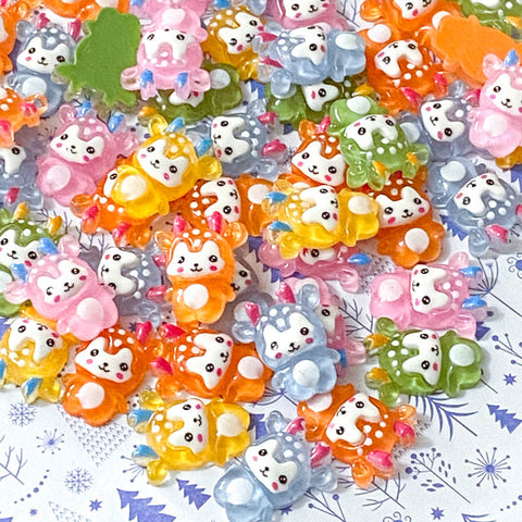 acrylic resin baby kawaii deer flatback flat back fb fbs embellishment christmas festive pretty cute craft supplies yellow orange blue pink green uk