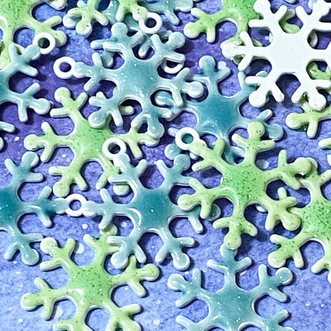 glitter snowflake snow flake snowflakes enamel metal white charm charms christmas festive glittery mint green blue large uk craft supplies pendant cute kawaii