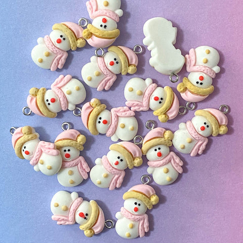 pink pretty cute kawaii snowman snowmen lady snow resin acrylic resins charm charms pendant silver tone hook uk craft supplies