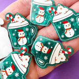 teal emerald green iridescent shimmer large acrylic pendant charm charms pendants festive christmas big snowman mug cocoa drink jewellery supplies candy cane uk cute kawaii craft supplies