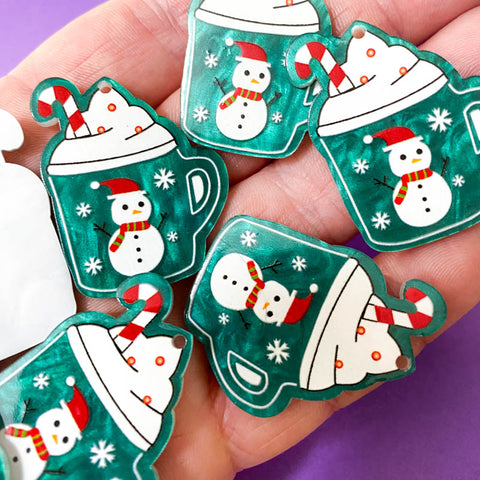 teal emerald green iridescent shimmer large acrylic pendant charm charms pendants festive christmas big snowman mug cocoa drink jewellery supplies candy cane uk cute kawaii craft supplies