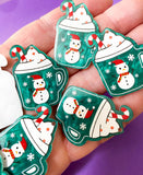 teal emerald green iridescent shimmer large acrylic pendant charm charms pendants festive christmas big snowman mug cocoa drink jewellery supplies candy cane uk cute kawaii craft supplies
