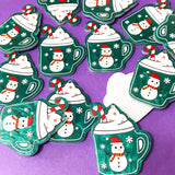 teal emerald green iridescent shimmer large acrylic pendant charm charms pendants festive christmas big snowman mug cocoa drink jewellery supplies candy cane uk cute kawaii craft supplies