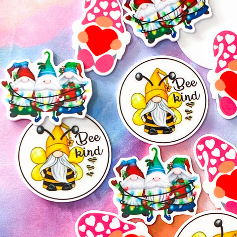 cute gnome gnomes gonk gonks acrylic large big planar flatback flat back fb fbs resins cute kawaii craft supplies uk red pink heart hearts love valentine bee bees happy kind round trio festive christmas elves fairy lights