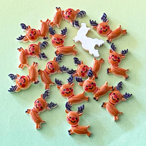 cute kawaii reindeer glossy resin flat back flatback fb fbs embellishment running deers deer rudolph uk craft supplies brown smiling happy