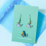 pale light blue whales gold plated gold handmade hand made earring earrings uk cute kawaii gift gifts dangly drop whale golden pretty unique stocking filler
