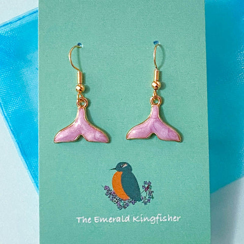 gold plated gold handmade hand made earring earrings uk cute kawaii gift gifts dangly drop mermaid mermaid's tail tail whale mermaids lilac purple golden pretty unique stocking filler