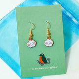 pale light blue happy cloud clouds kawaii smiling little small  gold plated gold handmade hand made earring earrings uk cute kawaii gift gifts dangly drop golden pretty unique stocking filler