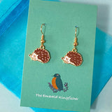 brown woodland hedgehog hedgehogs forest kawaii gold plated gold handmade hand made earring earrings uk cute kawaii gift gifts dangly drop golden pretty unique stocking filler nature animals