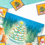 large big stamp stamps sticker stickers foil foiled christmas festive packaging square 40mm snowman snowmen tree trees penguin holo holographic foil uk stationery supplies shop