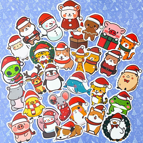 festive christmas animal animals large sticker stickers laptop decal decals die cut matte big cat dog chick penguin frog hamster pig hedgehog corgi sheep rat mouse elephant whale dinosaur deer puppy fox uk cute kawaii stationery gift gifts stocking fillers