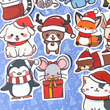 festive christmas animal animals large sticker stickers laptop decal decals die cut matte big cat dog chick penguin frog hamster pig hedgehog corgi sheep rat mouse elephant whale dinosaur deer puppy fox uk cute kawaii stationery gift gifts stocking fillers