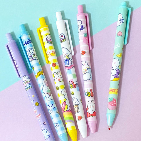 kawaii bunny bunnies rabbit rabbits slim slimline black gel ink pen pens cute kawaii uk stationery gift gifts pink mint blue lilac purple white pretty stocking filler fillers click fineline fine line lines planner addict supplies
