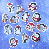 cute kawaii penguin penguins die cut cuts small sticker stickers set fun pretty festive red black heart hearts umbrella uk stationery planner supplies winter santa hat scarf snowflake