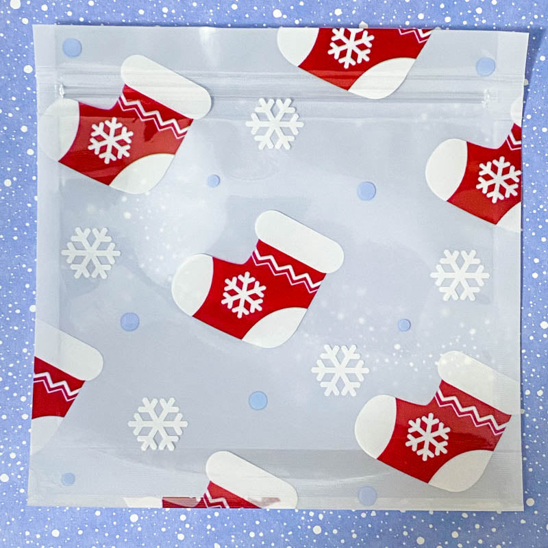large big plastic re-sealable resealable re sealing sealsble bag slide top cello cellophane festive big large tree trees bell bells santa santas claus stocking stockings white cute kawaii gift gifts stationery packaging supplies uk