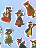 friendly kind good witch witch sticker stickers die cut cuts small little pack set friendly green brown red black hat hats little girl girls kawaii cute stationery uk planner supplies packaging