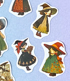 friendly kind good witch witch sticker stickers die cut cuts small little pack set friendly green brown red black hat hats little girl girls kawaii cute stationery uk planner supplies packaging