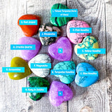 worry stone pocket stones gemstone gem hug comfort worry palm hand heart hearts shape shaped uk cute kawaii gift gifts magical amethyst howlite rhodonite serpentine ruby in zoisite red jasper magnesite crackle quartz green obsidian glass stocking filler fillers crackle quartz tiger's eye unakite dyed aventurine unakite lapis lazuli
