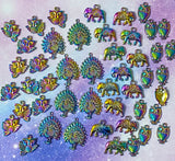 RAINBOW Metal Charm Pendant- OWL PEACOCK or ELEPHANT