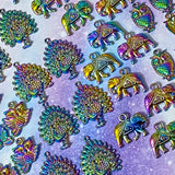 RAINBOW Metal Charm Pendant- OWL PEACOCK or ELEPHANT