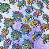rainbow titanium metal alloy charm charms pendant colours bright dark deep ombre elephant elephants owl owls flying sitting small large peacock peacocks uk craft supplies shop cute kawaii bright