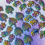 rainbow titanium metal alloy charm charms pendant colours bright dark deep ombre elephant elephants owl owls flying sitting small large peacock peacocks uk craft supplies shop cute kawaii bright