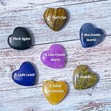 worry stone pocket stones gemstone gem hug comfort worry palm hand heart hearts shape shaped uk cute kawaii gift gifts magical amethyst howlite rhodonite serpentine ruby in zoisite red jasper magnesite crackle quartz green obsidian glass stocking filler fillers crackle quartz tiger's eye unakite dyed aventurine unakite lapis lazuli