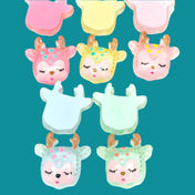 cute glitter deer baby deers head heads glittery resin flatback flat back embellishment cabochon pink yellow turquoise blue green uk craft supplies