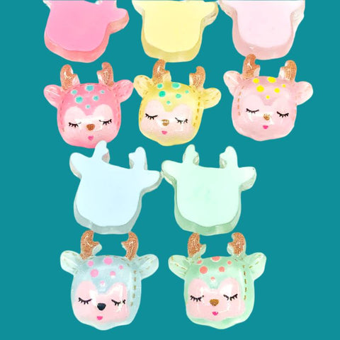 cute glitter deer baby deers head heads glittery resin flatback flat back embellishment cabochon pink yellow turquoise blue green uk craft supplies
