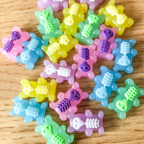 gummy bear bears skeleton skeleton halloween flatback flat back fb fbs resin spooky goth funny green blue yellow pink purple bones bright colours uk cute kawaii craft supplies