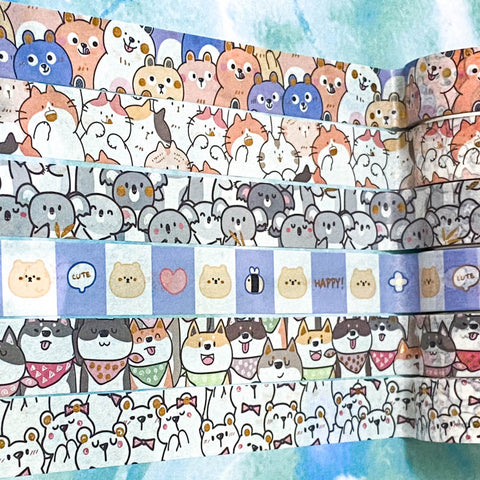 animal animals cute kawaii foil foiled washi tape tapes washis uk stationery planner supplies dog dogs cat cats koala koalas bear bears polar bee bees pretty blue lilac grey white foil foiled gold highlights 15mm wide 5m long