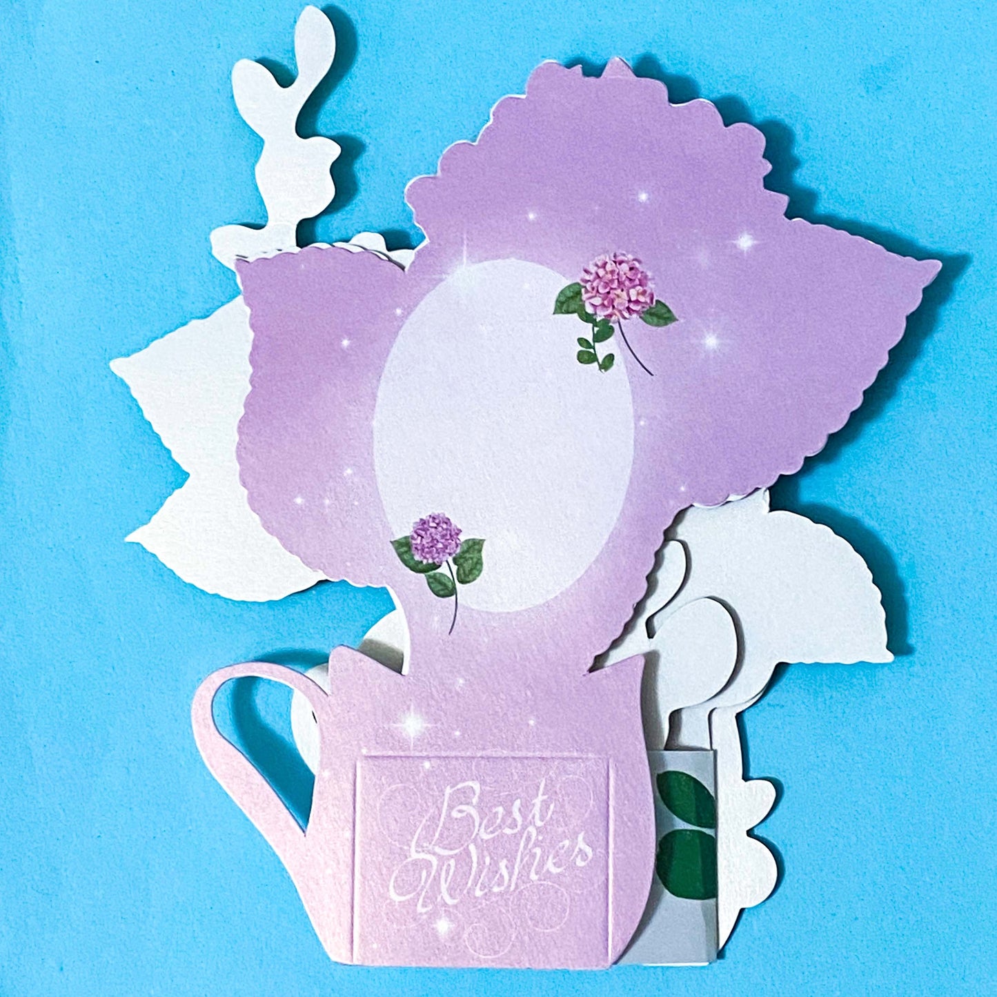 a pop up 3d greeting card best wishes with hydrangeas