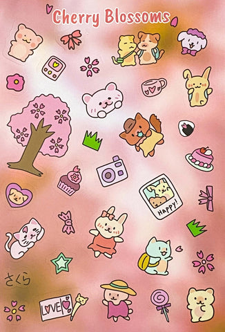cute kawaii sticker stickers season seasons autumn winter spring summer stationery sheet sheets pack uk planner addict animal animals snow jungle cherry blossom bunny bear pig cat spring