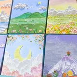 oil painting stick memo memos note pad notes post it cute kawaii landscape pretty purple pink blue green ocean seashore field mountain hills fuji uk stationery shop store planner supplies gift gifts art